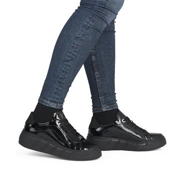 Rieker Platform Laced Shoe - Black Patent